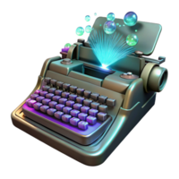 vibrant minimalist An antique typewriter transforming into a holographic keyboard, mid-transformation, glowing particles, dramatic lighting exclusive png