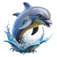 serene rustic A playful dolphin leaping out of the ocean, rendered in a dynamic, realistic style with splashing water and bright sunlight professional png
