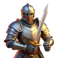 impressive minimalist A stoic knight in shining armor, wielding a gleaming sword, dramatic lighting from above. Chiaroscuro style professional png