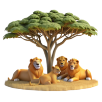 elegant creative A pride of lions resting under the shade of an acacia tree on the African savanna, bathed in warm afternoon light, in a photorealistic style genuine png