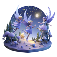 wonderful creative A group of fairies flying through a moonlit forest, leaving trails of pixie dust, illuminated by the moonlight. Enchanted forest, dreamlike style high quality png