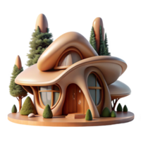 elegant traditional Organic architecture house, flowing curves mimicking natural forms, wood and stone materials, soft dappled forest light, digital painting style authentic png