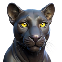 serene classic Portrait of a sleek panther with piercing eyes, lit by dappled jungle light, in a realistic animal portrait style 4K png