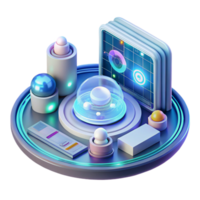 serene contemporary A holographic interface displaying complex data and information, futuristic and technological lighting, digital art detailed png