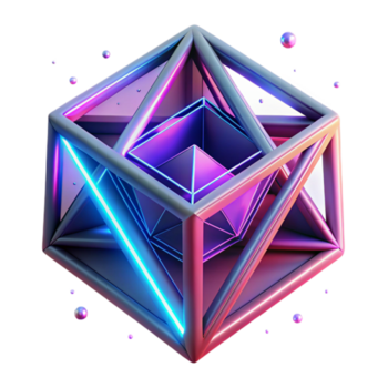 maravilloso artístico un campo de geométrico formas, morphing y transformando, iluminado por un pulsante, neón ligero genuino png