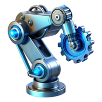 stunning vintage A complex steampunk robotic arm, extending forward, intricate gears and pistons turning, illuminated by a cool, blue light. Hyperrealistic style premium png