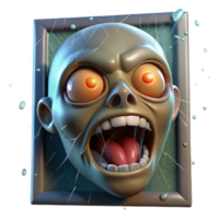 impressive vintage A distorted, demonic face peering through a broken window, illuminated by lightning, with rain streaming down the glass. Supernatural horror style high resolution png