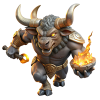 stunning classic A powerful minotaur with intricately carved horns, charging through a labyrinthine corridor, lit by flickering torches, in a gritty realism style professional png
