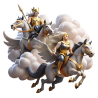 magnificent modern A group of Valkyries riding winged horses, carrying fallen warriors to Valhalla, dramatic sky with swirling clouds. Norse mythology style 4K png