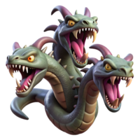 beautiful modern A fierce hydra, its multiple heads hissing and snapping, surrounded by a swampy landscape. Dark, moody lighting. Fantasy art style detailed png