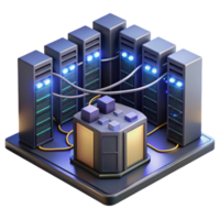 serene rustic A server room filled with blinking lights and cables, complex network infrastructure, dark environment, realistic style authentic png