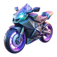 stunning abstract A futuristic motorcycle, with glowing neon accents and sharp angles, speeds through a digital landscape of fractured polygons. Cyberpunk style premium png