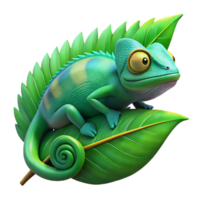 stunning creative A chameleon perched on a bright green leaf, its skin a mosaic of vibrant colors, in a nature documentary style high resolution png
