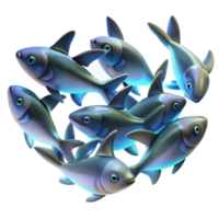 impressive contemporary A school of bioluminescent fish swimming in a synchronized pattern, mesmerizing, abstract style high quality png