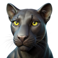 impressive artistic Portrait of a sleek panther with piercing eyes, lit by dappled jungle light, in a realistic animal portrait style exclusive png