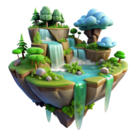 impressive abstract A floating island with waterfalls cascading down its sides, lush vegetation, vibrant, dreamlike atmosphere. Surreal style original png