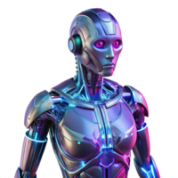 wonderful abstract A futuristic, humanoid robot with translucent panels revealing complex inner workings, bathed in pulsating neon light, in a cyberpunk style authentic png