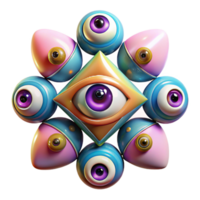 vibrant vintage A kaleidoscope of eyes looking in different directions, surrounded by vibrant geometric patterns, in an abstract art style, original png