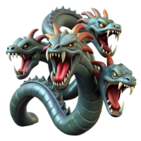 magnificent classic A fierce hydra, its multiple heads hissing and snapping, surrounded by a swampy landscape. Dark, moody lighting. Fantasy art style 4K png