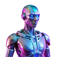 vibrant rustic A futuristic, humanoid robot with translucent panels revealing complex inner workings, bathed in pulsating neon light, in a cyberpunk style genuine png
