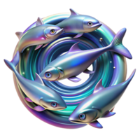 magnificent contemporary A school of iridescent fish swimming through a vortex of liquid light, with trails of neon stardust, Psychedelic Pop Art style 4K png