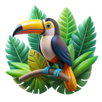 stunning abstract A colorful toucan perched on a branch in a tropical rainforest, with vibrant foliage and dappled sunlight, in a lush, nature photography style detailed png