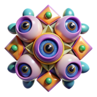 beautiful minimalist A kaleidoscope of eyes looking in different directions, surrounded by vibrant geometric patterns, in an abstract art style, high resolution png