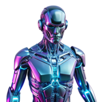 wonderful modern A futuristic, humanoid robot with translucent panels revealing complex inner workings, bathed in pulsating neon light, in a cyberpunk style exclusive png
