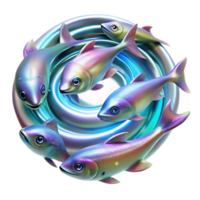 beautiful modern A school of iridescent fish swimming through a vortex of liquid light, with trails of neon stardust, Psychedelic Pop Art style genuine png