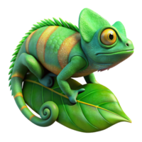 impressive contemporary A chameleon perched on a bright green leaf, its skin a mosaic of vibrant colors, in a nature documentary style detailed png