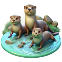 elegant modern A family of playful otters frolicking in a crystal clear river, dappled sunlight filtering through the trees, impressionist painting style genuine png