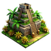 wonderful traditional An ancient ziggurat overgrown with jungle vegetation, mystical atmosphere, warm lighting, hyperrealistic rendering professional png