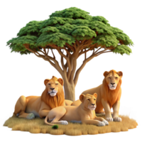 serene minimalist A pride of lions resting under the shade of an acacia tree on the African savanna, bathed in warm afternoon light, in a photorealistic style original png