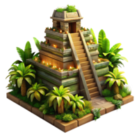 elegant traditional An ancient ziggurat overgrown with jungle vegetation, mystical atmosphere, warm lighting, hyperrealistic rendering genuine png
