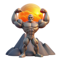 dramatic modern A powerful titan holding a mountain aloft, muscles bulging, lit by the setting sun, in a colossal, Romantic style high quality png