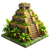 serene traditional An ancient ziggurat overgrown with jungle vegetation, mystical atmosphere, warm lighting, hyperrealistic rendering high resolution png