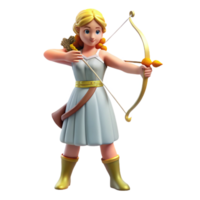 serene modern Artemis, Goddess of the Hunt, with a bow and arrow high resolution png