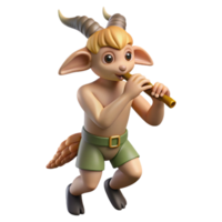 dramatic classic A playful, mischievous satyr with goat legs and pointed ears, playing a pan flute in a sun-drenched forest glade, lit by dappled sunlight. Impressionist style premium png