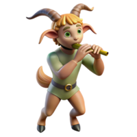 stunning traditional A playful satyr with goat legs and a mischievous grin, playing a pan flute in a sun-drenched forest glade, illuminated by dappled sunlight in a rococo style 4K png