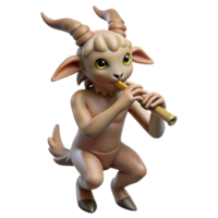 stunning rustic A playful, mischievous satyr with goat legs and pointed ears, playing a pan flute in a sun-drenched forest glade, lit by dappled sunlight. Impressionist style 4K png