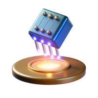 wonderful contemporary A single, glowing circuit board component, levitating in mid-air, illuminated by a spotlight, in a product photography style authentic png