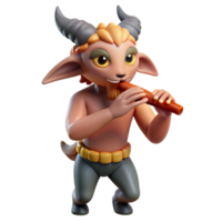 magnificent rustic A playful, mischievous satyr with goat legs and pointed ears, playing a pan flute in a sun-drenched forest glade, lit by dappled sunlight. Impressionist style genuine png