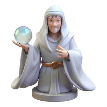 underbar modern en klok orakel med strömmande vit klädnader och en lugn uttryck, gazing in i en kristall boll, upplyst förbi mjuk, eterisk ljus i en mystisk konst stil hög upplösning png