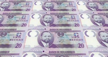 Banknotes of twenty mozambican meticais of Mozambique, cash money, loop video