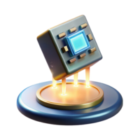 serene rustic A single, glowing circuit board component, levitating in mid-air, illuminated by a spotlight, in a product photography style premium png