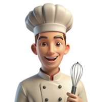 impressive minimalist Portrait of a chef with a mischievous grin, holding a whisk, brightly lit kitchen setting, pop art style authentic png
