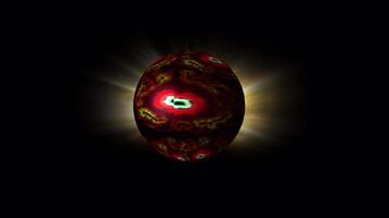 The rotating bowling ball is filled with moving, pearlescent, red, pulsating energy. video