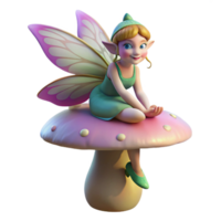 magnificent classic A mischievous pixie with iridescent wings, perched on a giant mushroom, dappled with sunlight filtering through a forest canopy. Art Nouveau style 4K png