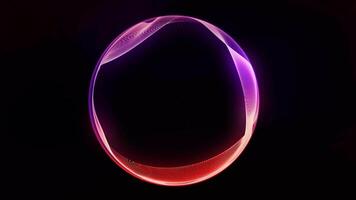 A virtual violet-red sphere plays with smooth neon waves in space. video