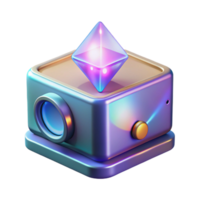 magnificent minimalist Advanced holographic projector displaying a 3D model genuine png